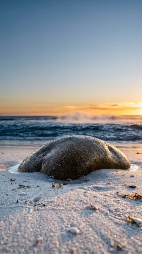 Wet Coastal Boulder at Sunset