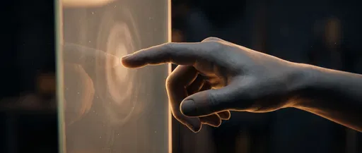 Clay Hand Touching Glowing Glass Screen
