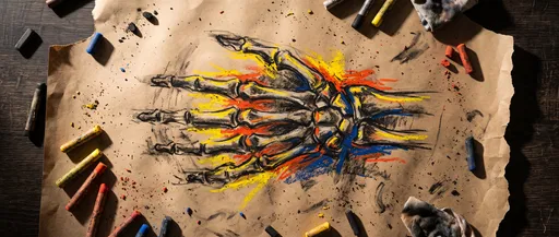 Colorful Pastel Skeleton Hand Drawing Flat Lay