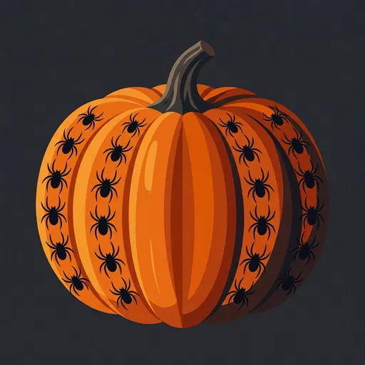 Orange Pumpkin Illustration with Black Spiders