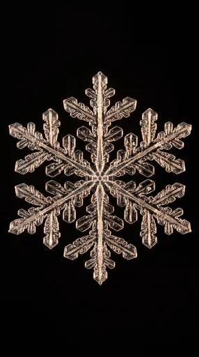 Macro Golden Snowflake on Black Background