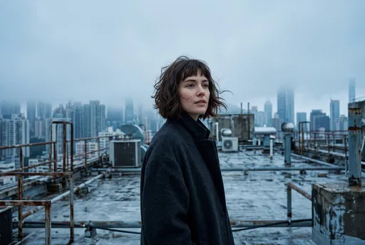 Woman With French Bob On Misty Rooftop