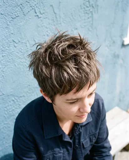 High-Angle Portrait of Textured Pixie Cut