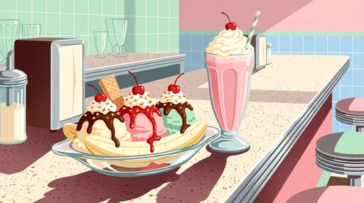 Retro Diner Banana Split and Milkshake