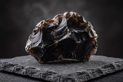 Raw Black Obsidian Specimen on Slate