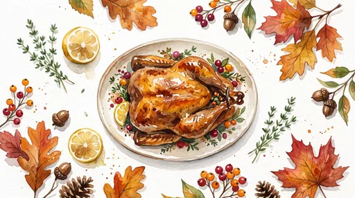 Watercolor Thanksgiving Turkey Flat Lay Illustration