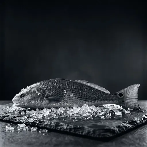 Monochrome Redfish on Slate with Crushed Ice