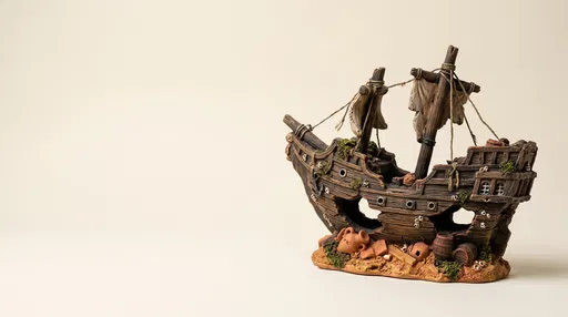 Pirate Shipwreck Aquarium Ornament on Cream Background