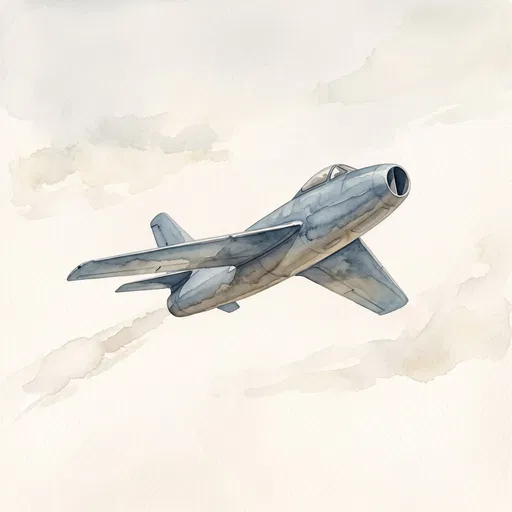 Watercolor Vintage Blue Jet in Flight