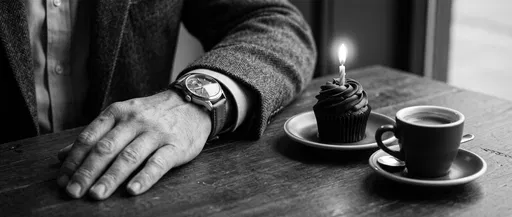 Monochrome Man Hand Watch and Birthday Cupcake