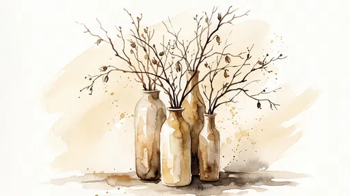 Watercolor Ceramic Vases With Dried Branches
