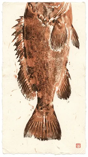 Terracotta Gyotaku Grouper Fish Print