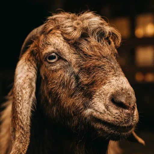 Close-Up Portrait of Brown Goat in Barn