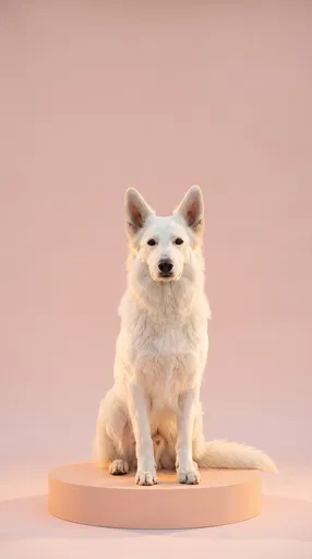 White Shepherd Sitting on Pastel Pedestal