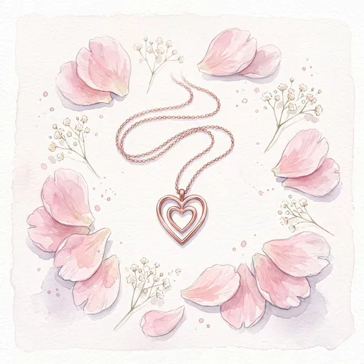Watercolor Rose Gold Double Heart Necklace