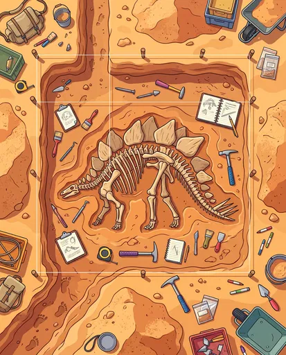 Stegosaurus Skeleton Paleontology Dig Site Illustration