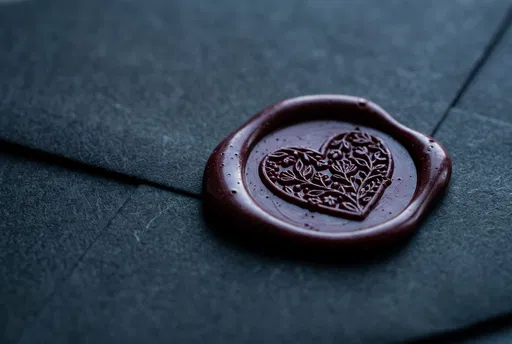 Burgundy Heart Wax Seal on Dark Envelope