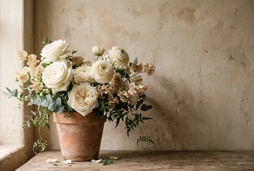 Ivory Floral Bouquet in Terracotta Pot