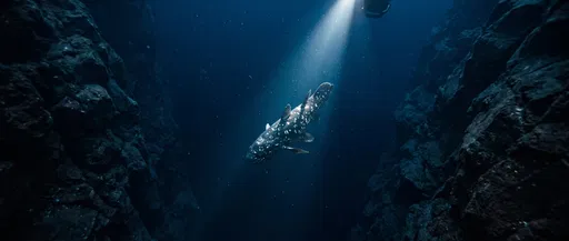 Coelacanth Swimming in Dark Ocean Trench