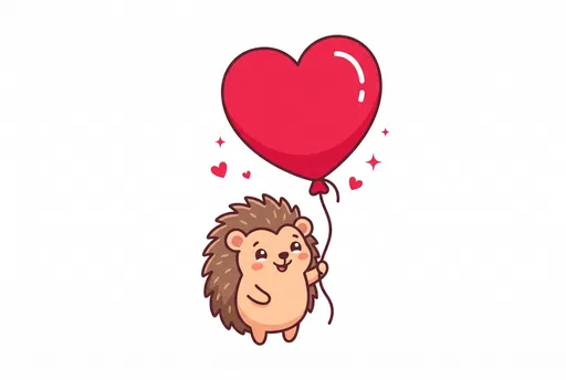 Cute Cartoon Hedgehog Holding Heart Balloon