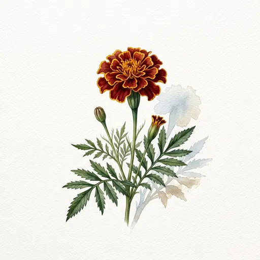 Watercolor French Marigold Botanical Illustration
