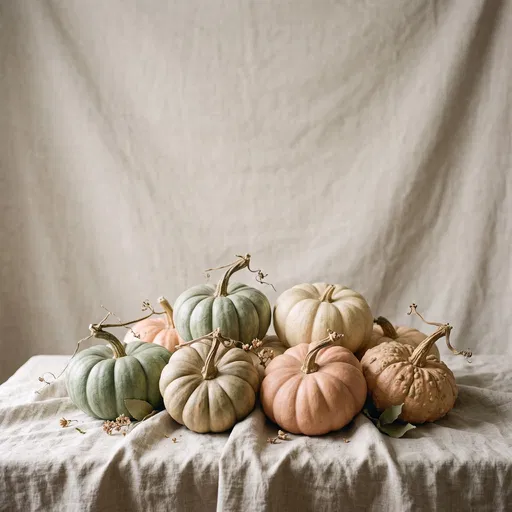 Pastel Heirloom Pumpkins on Raw Linen