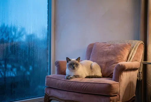 Colorpoint Cat on Pink Velvet Armchair