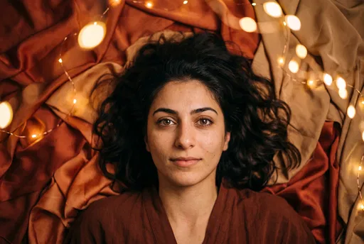 Woman Lying Under Warm String Lights