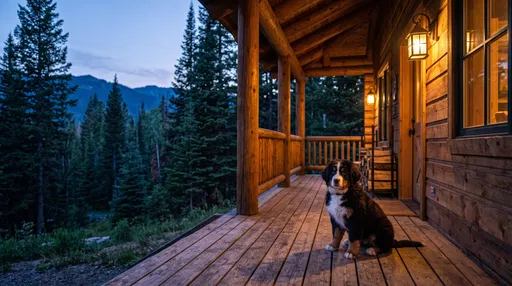Bernese Mountain Dog Puppy on Cabin Porch
