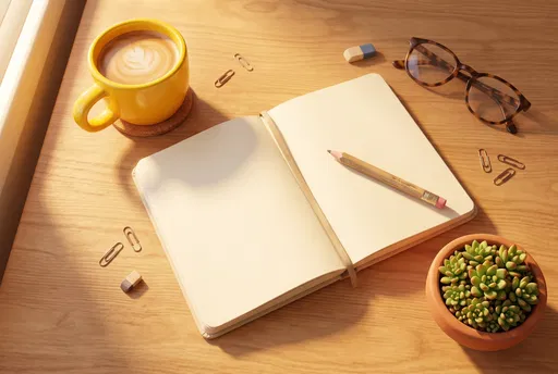Sunny Morning Desk With Blank Notebook