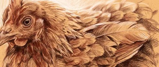 Sanguine and Sepia Hen Drawing