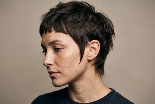 Freckled Woman With Short Pixie Haircut