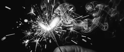 Monochrome Burning Sparkler With Swirling Smoke