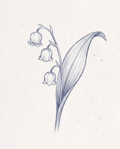 Blue Pencil Sketch of Lily of the Valley