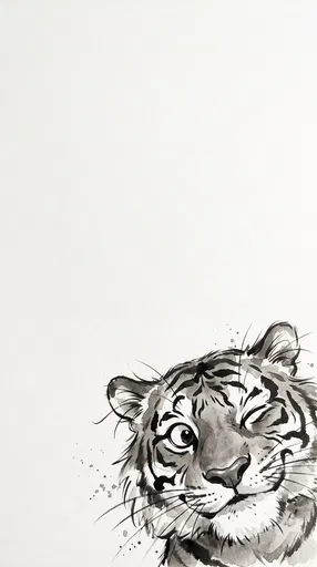 Monochrome Ink Wash Winking Tiger Illustration