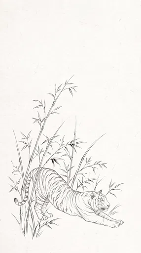 Minimalist Ink Drawing of Stretching Tiger