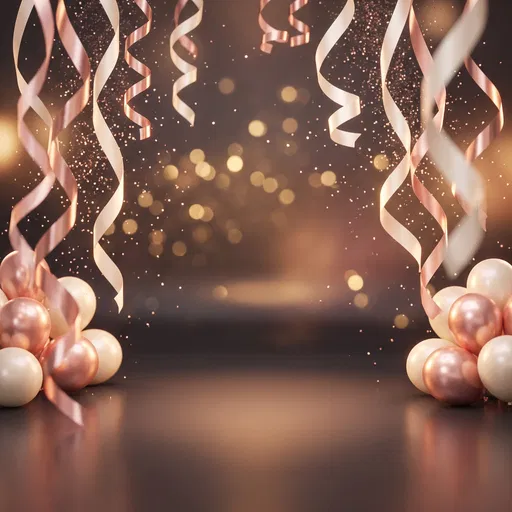 Rose Gold Ribbons and Balloons Background