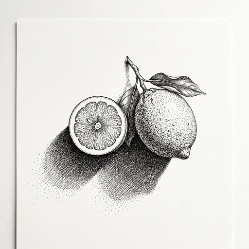 Black Ink Stippled Lemon Illustration