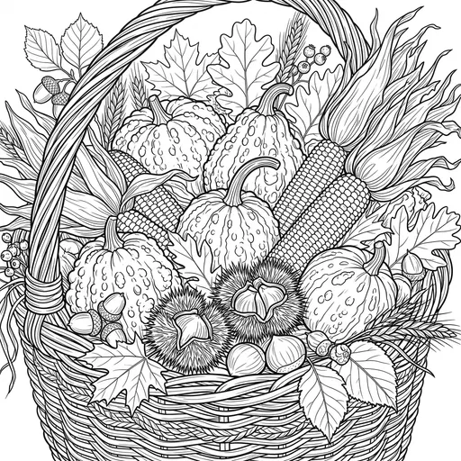 Autumn Harvest Basket Coloring Page