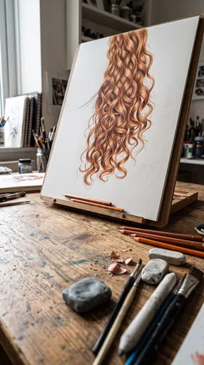 Colored Pencil Hair Drawing on Studio Easel