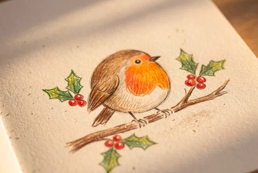 Colored Pencil Robin Drawing in Warm Sunlight