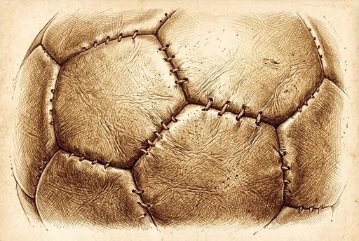 Sepia Crosshatch Drawing of Leather Soccer Ball