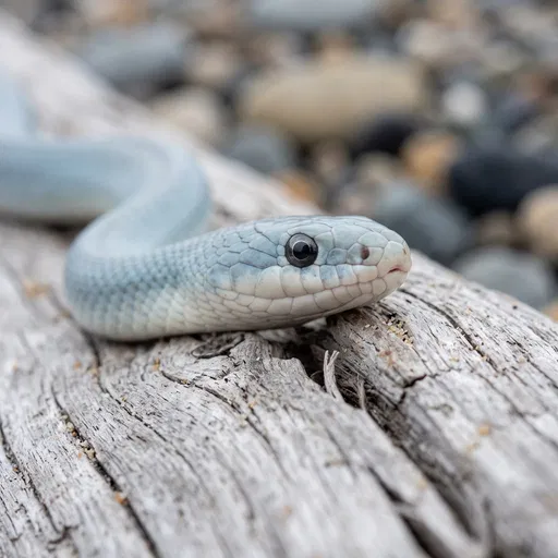 Pale Blue Snake on Weathered Driftwood