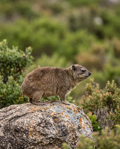 Rock Hyrax Standing on Weathered Boulder