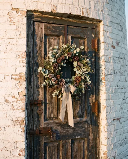 Holiday Wreath on Weathered Lighthouse Door
