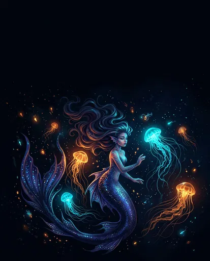 Bioluminescent Deep Sea Mermaid Illustration