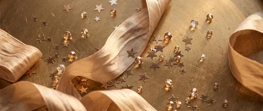 Gold Ribbons and Star Confetti Background