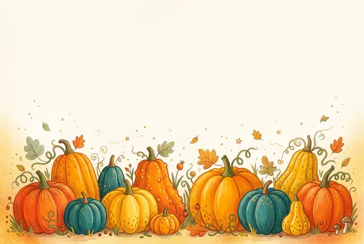 Whimsical Autumn Pumpkin Border Illustration