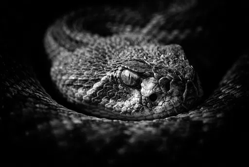 Monochrome Macro of Coiled Rattlesnake Head