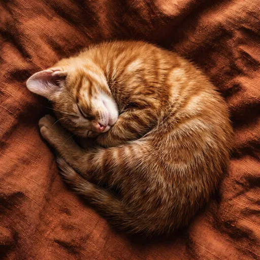 Sleeping Orange Tabby Kitten on Linen